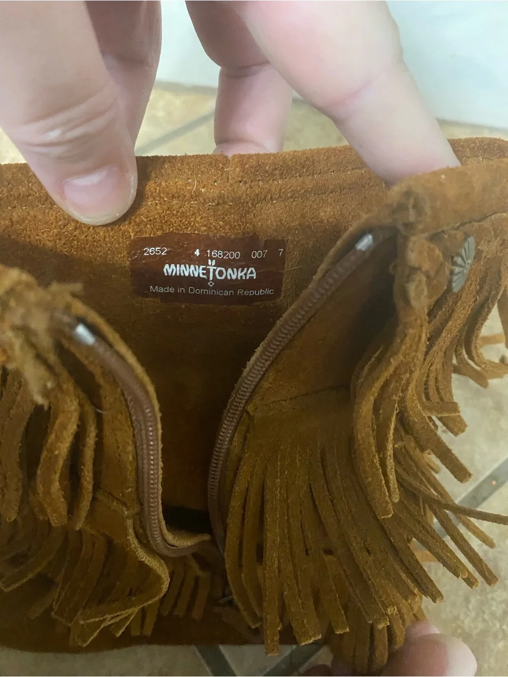 Minnetonka Girls Triple Fringe Moccasin Boot - Brown